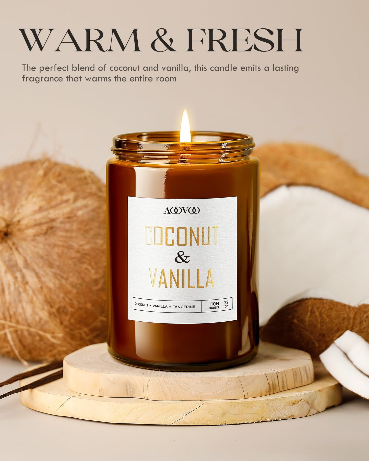 AOOVOO Vanilla Coconut Candle - Large 22oz Soy Aromatherapy Candle
