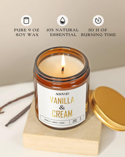 AOOVOO Vanilla Cream Candles - 9 oz Soy Scented Candle for Home