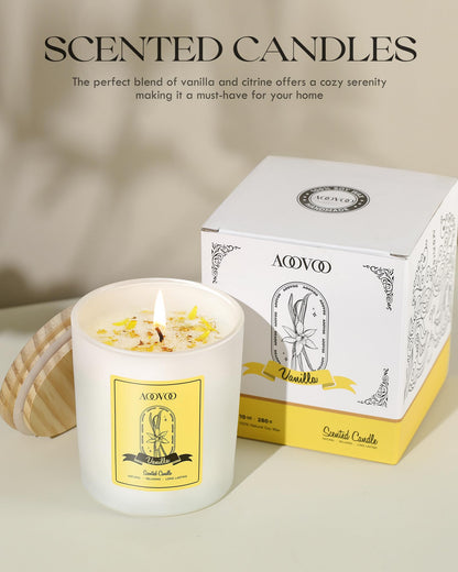 AOOVOO Vanilla Scented Candle for Women - 10oz Soy with Crystals Inside