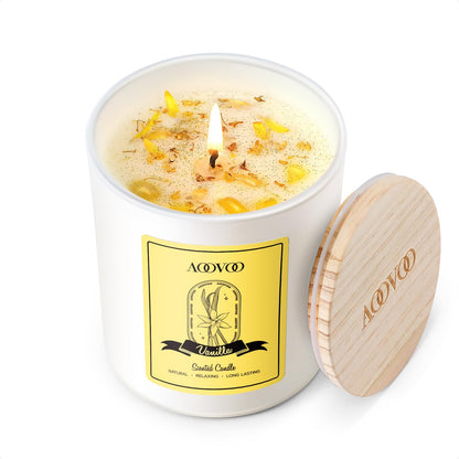 AOOVOO Vanilla Scented Candle for Women – 7oz Soy with Crystals