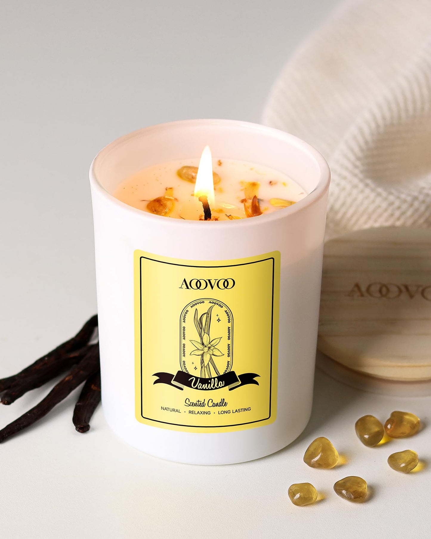 AOOVOO Vanilla Scented Candle for Women – 7oz Soy with Crystals