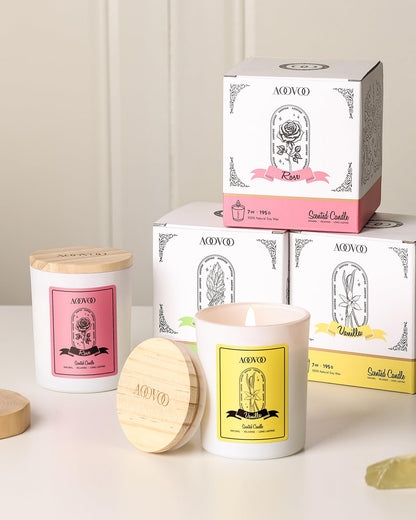 AOOVOO Vanilla Scented Candle for Women – 7oz Soy with Crystals