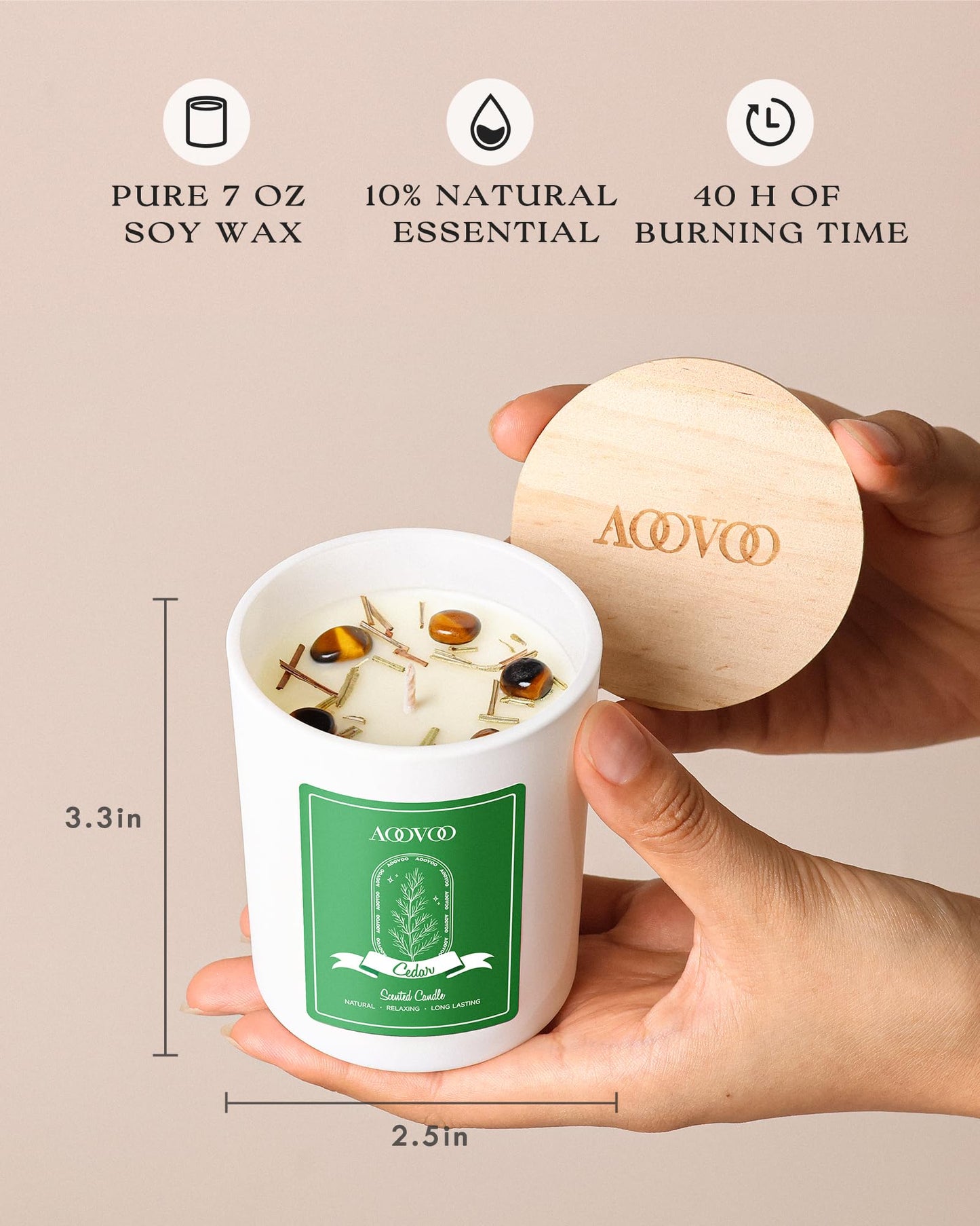 AOOVOO Winter Candles Set for Women – 4-Pack, 28 oz Total, Crystals & Dry Flowers, Cedarwood, Fir, Hot Cocoa, Vanilla Cake