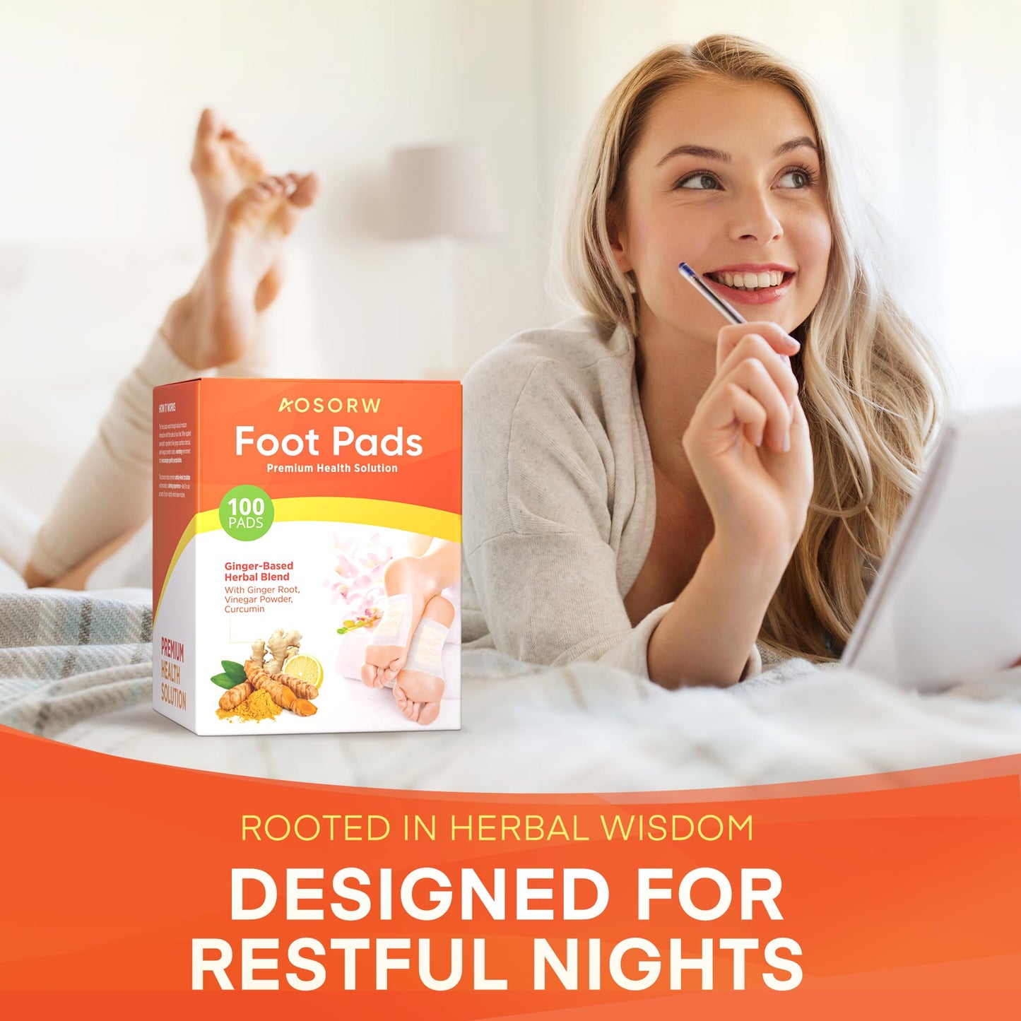 AOSORW Natural Herbal Foot Pads - 100 Pack Premium Foot Care Patches (Orange)