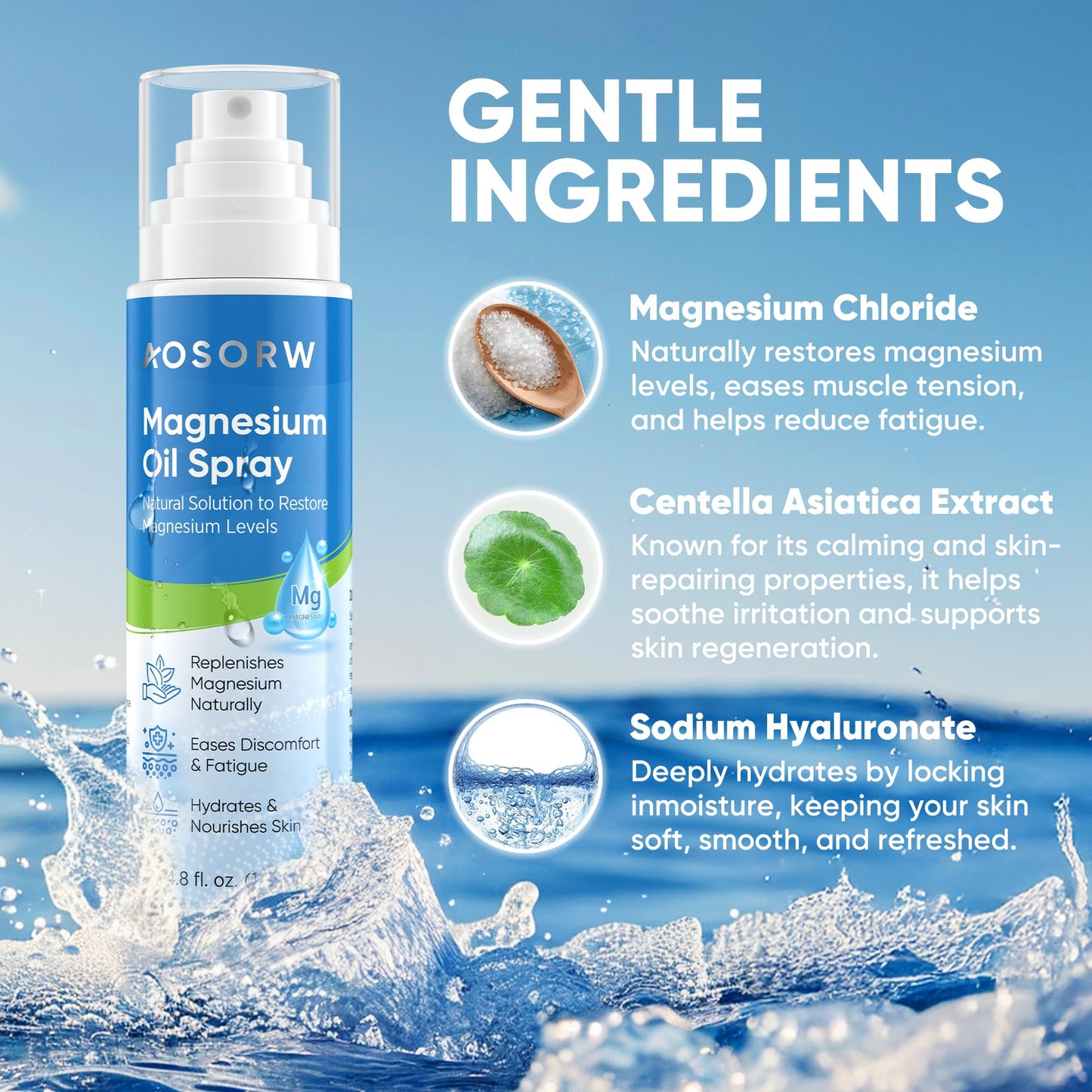 AOSORW Pure Magnesium Oil Spray – Nighttime Sleep Support, Non-Greasy Topical Magnesium (4.8 fl oz, Pack of 1)