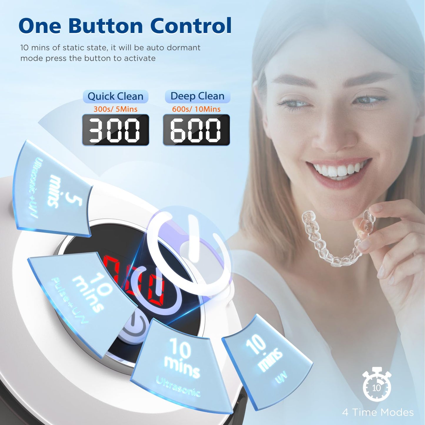 Aotuda 45kHz Ultrasonic Retainer Cleaner – 200ml, 4 Modes, Digital Timer, White