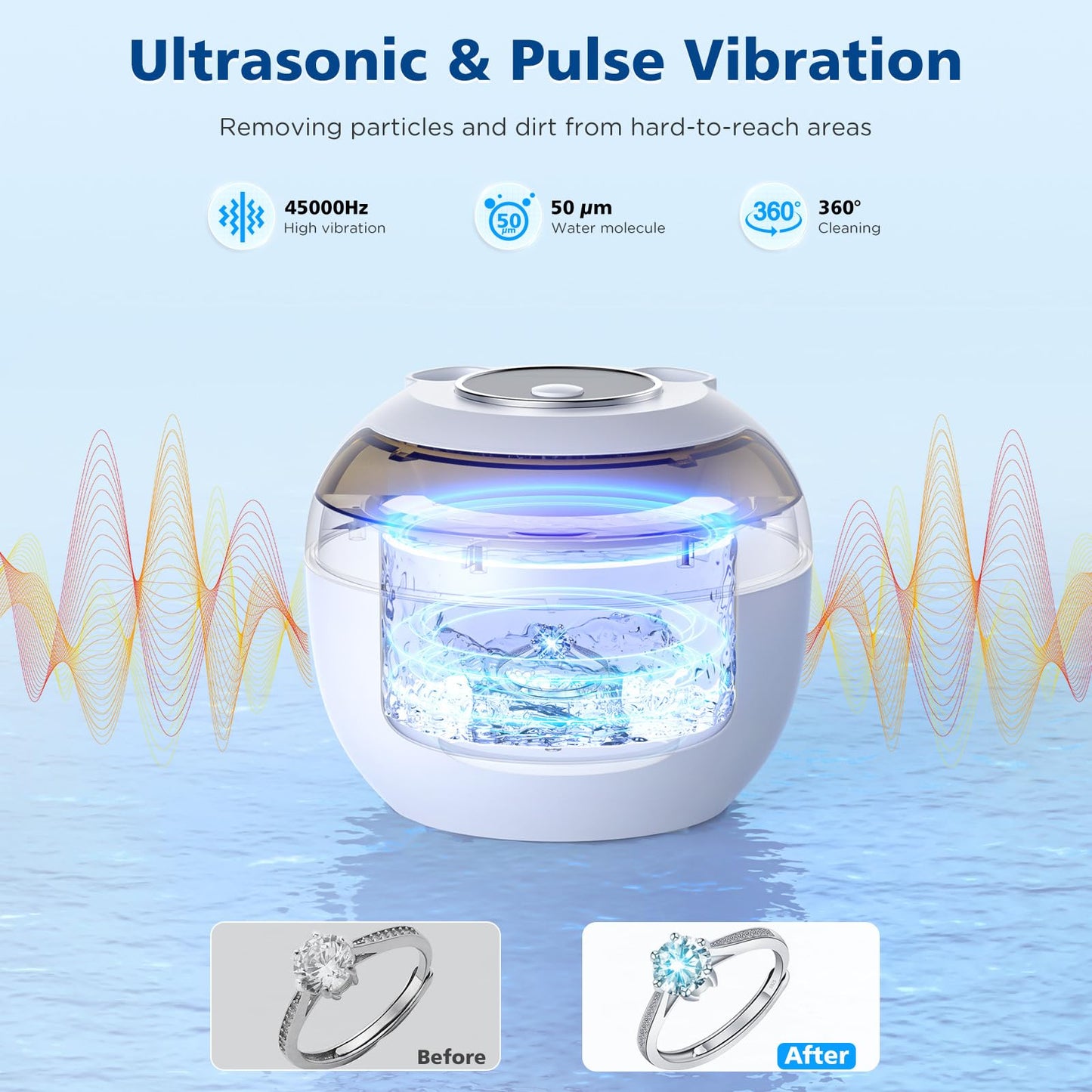 Aotuda 45kHz Ultrasonic Retainer Cleaner – 200ml, 4 Modes, Digital Timer, White