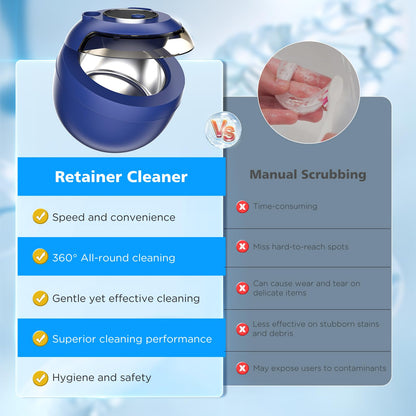 Aotuda 45kHz Ultrasonic Retainer Cleaner - 200ML Denture Cleaner, 4 Modes with Digital Timer (Navy Blue)