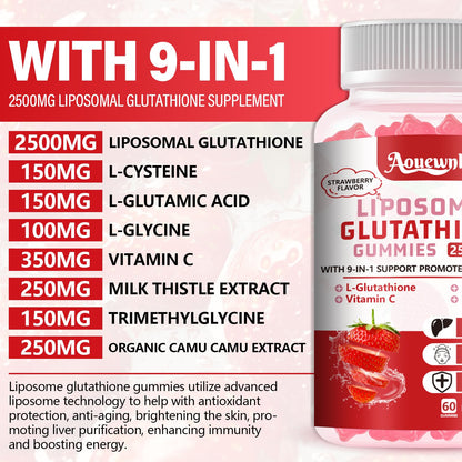 Aouewnk 2500mg Liposomal Glutathione Gummies – 98% Bioavailability, Skin & Liver Support, Immunity