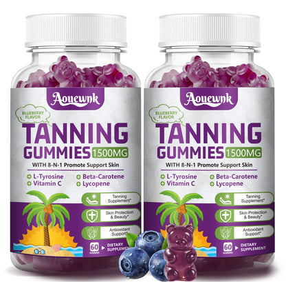 2 Packs 1500MG Tanning Gummies – Daily Tanning Supplement for Adults (Women & Men) | Aouewnk