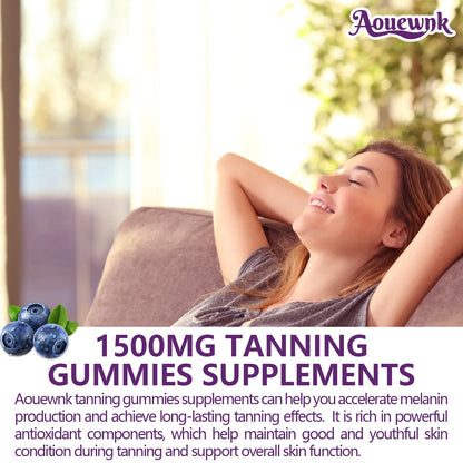 2 Packs 1500MG Tanning Gummies – Daily Tanning Supplement for Adults (Women & Men) | Aouewnk