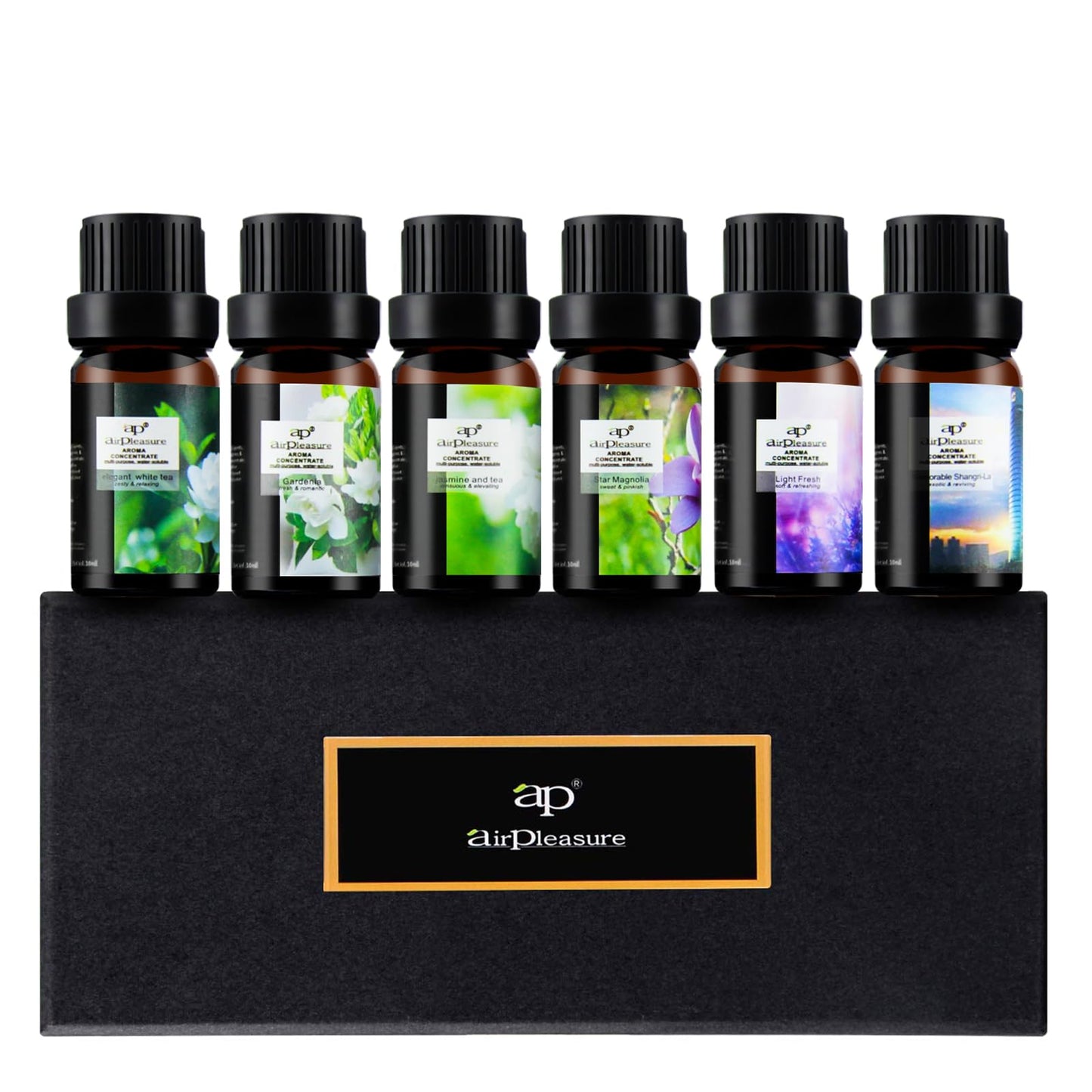 ap airpleasure Flower Essential Oils Set (6x10ml) – Gardenia, Magnolia, Shangri-La, Jasmine, White Tea, Lavender
