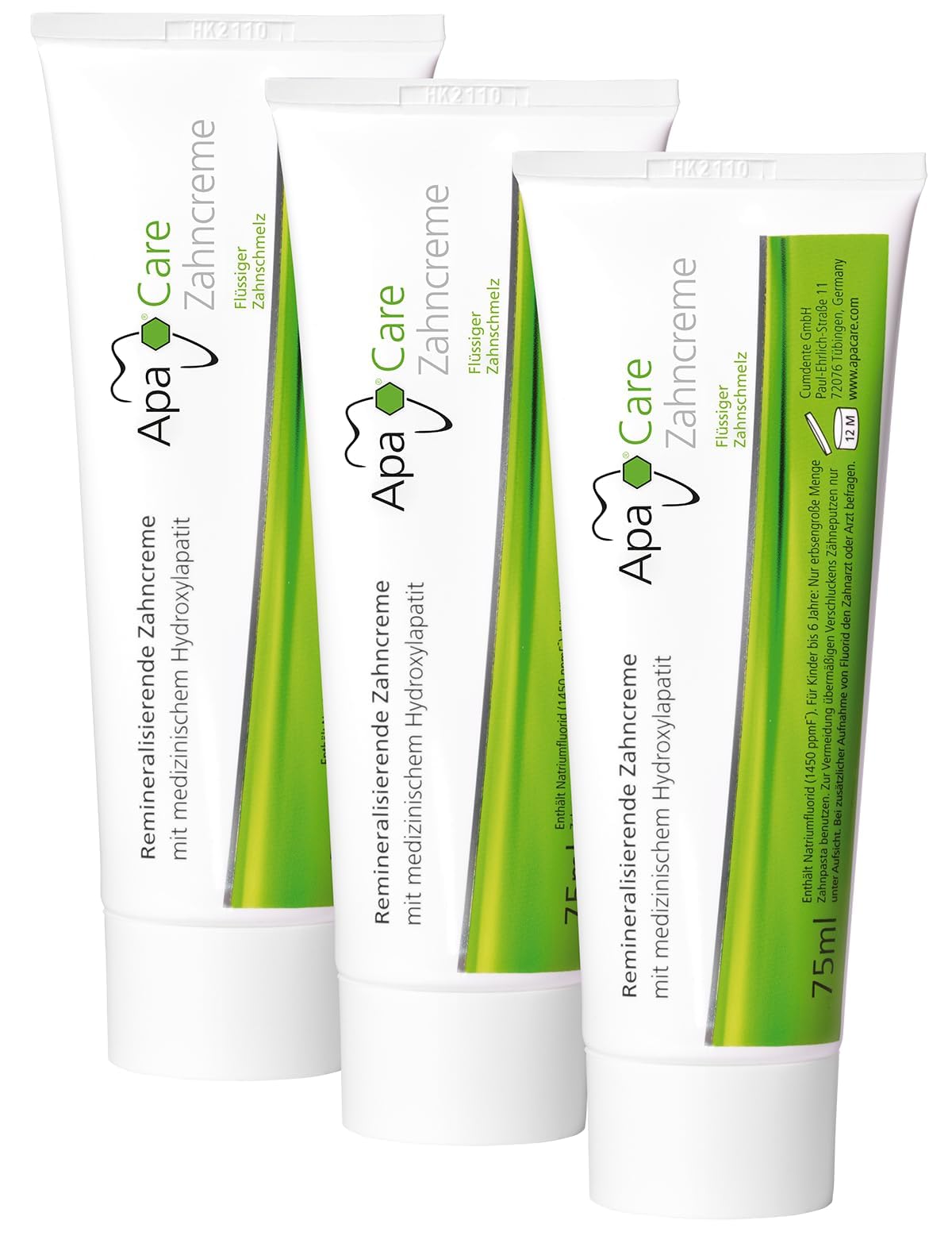 ApaCare Toothpaste with Fluoride and Hydroxyapatite for Enamel Repair - Sensitive Teeth | 3 x 75 ml