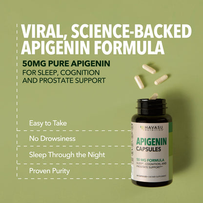 Apigenin Capsules 50mg - 120 Count | Vegan, Non-GMO, Sleep & Cognitive Support