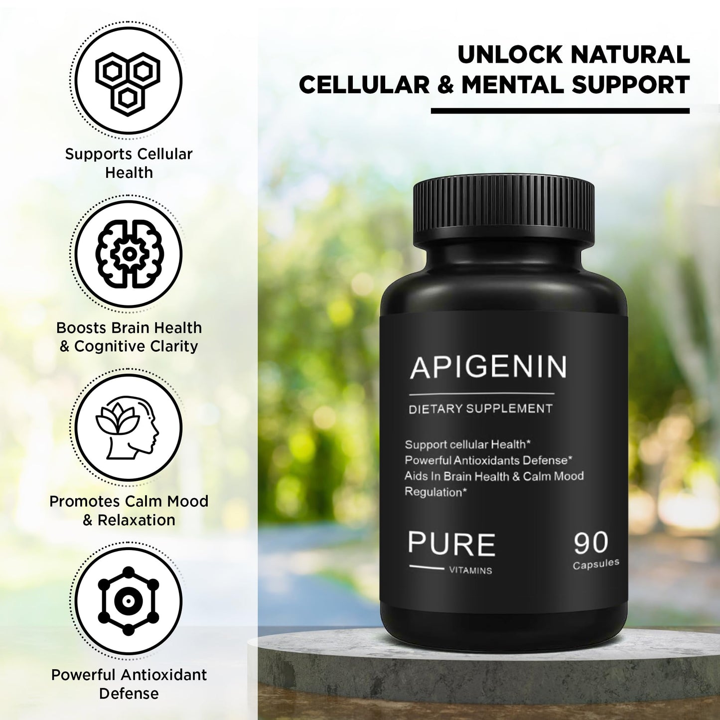 Pure Vitamins Ultra Apigenin 50mg – 90 Capsules | Sleep, Stress & Brain Support | Non-GMO, Gluten-Free | Made in USA