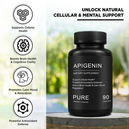 Pure Vitamins Ultra Apigenin 50mg – 90 Capsules | Sleep, Stress & Brain Support | Non-GMO, Gluten-Free | Made in USA