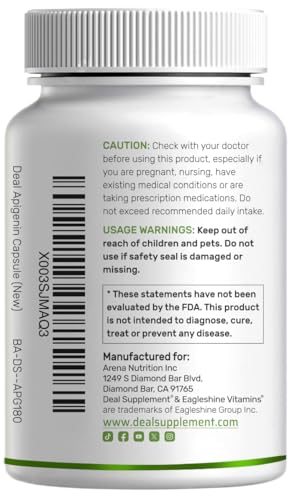 Apigenin, 100mg Per Serving, 240 Capsules – Raw Plant Extract from Chamomile Flower – Active Bioflavonoids & Antioxidants – Sleep & Relaxation Supplement – Non-GMO