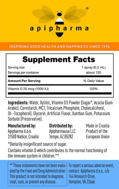 Apipharma Children's Vitamin D3 Spray - Easy D3 for Kids, Immune Support (130 Sprays)