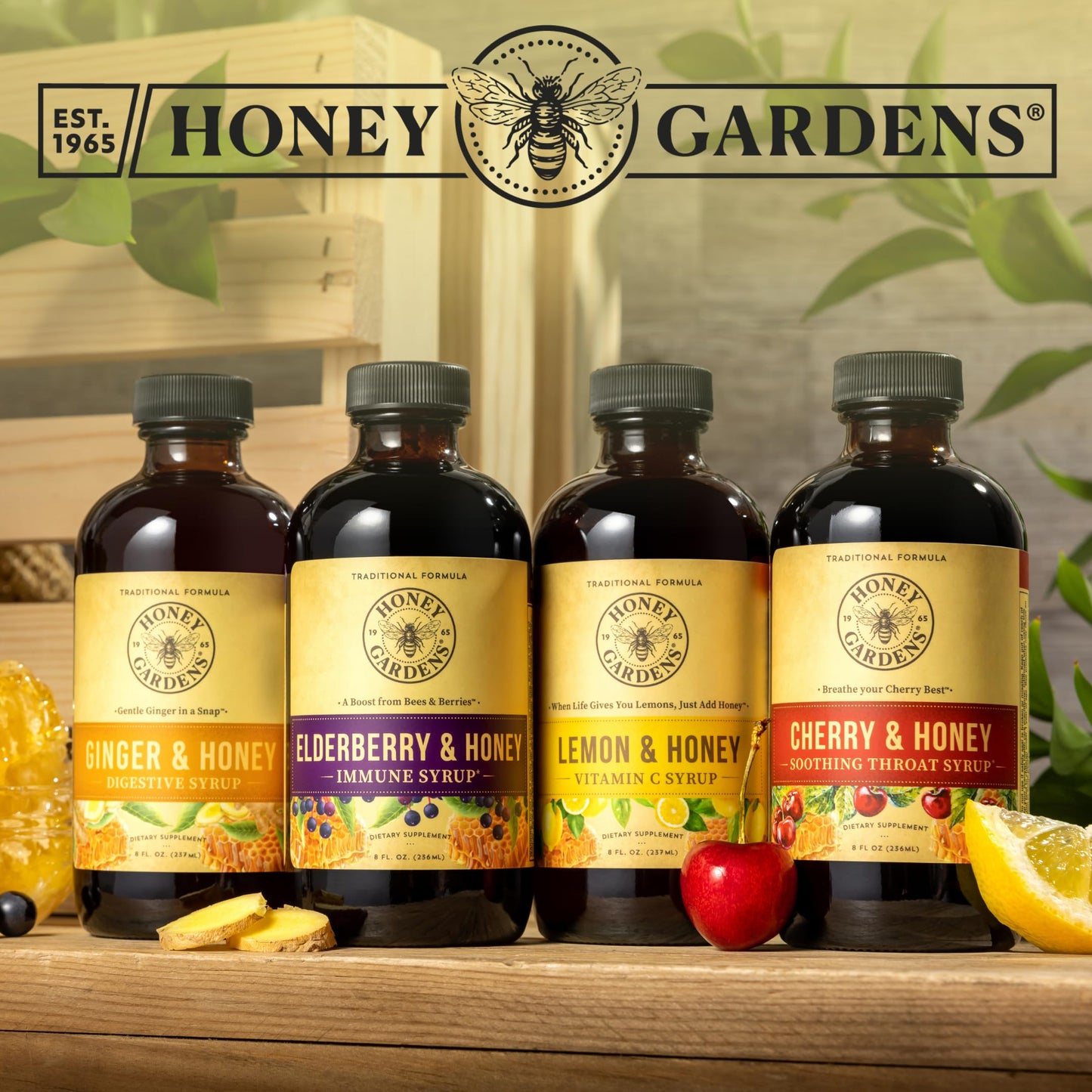 Honey Gardens Elderberry & Honey Immune Syrup – Propolis & ACV, 8 oz