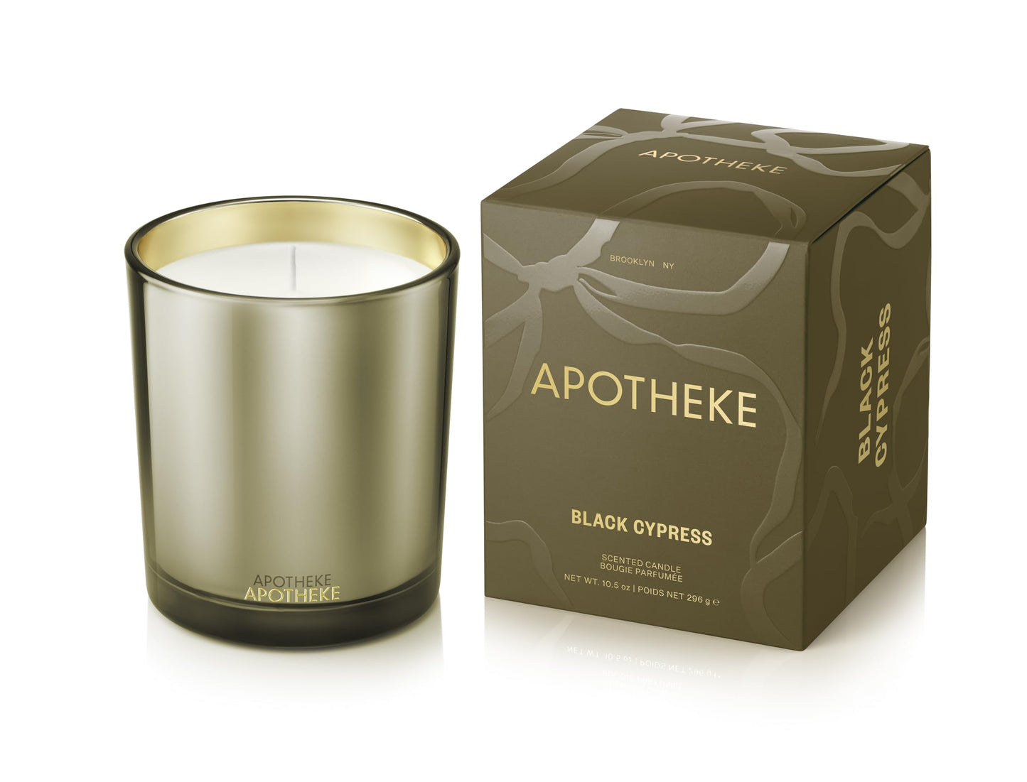 Apotheke Signature Scented Candle – Black Cypress, 10.5 oz | Soy Wax, Non-Toxic, Gold Jar