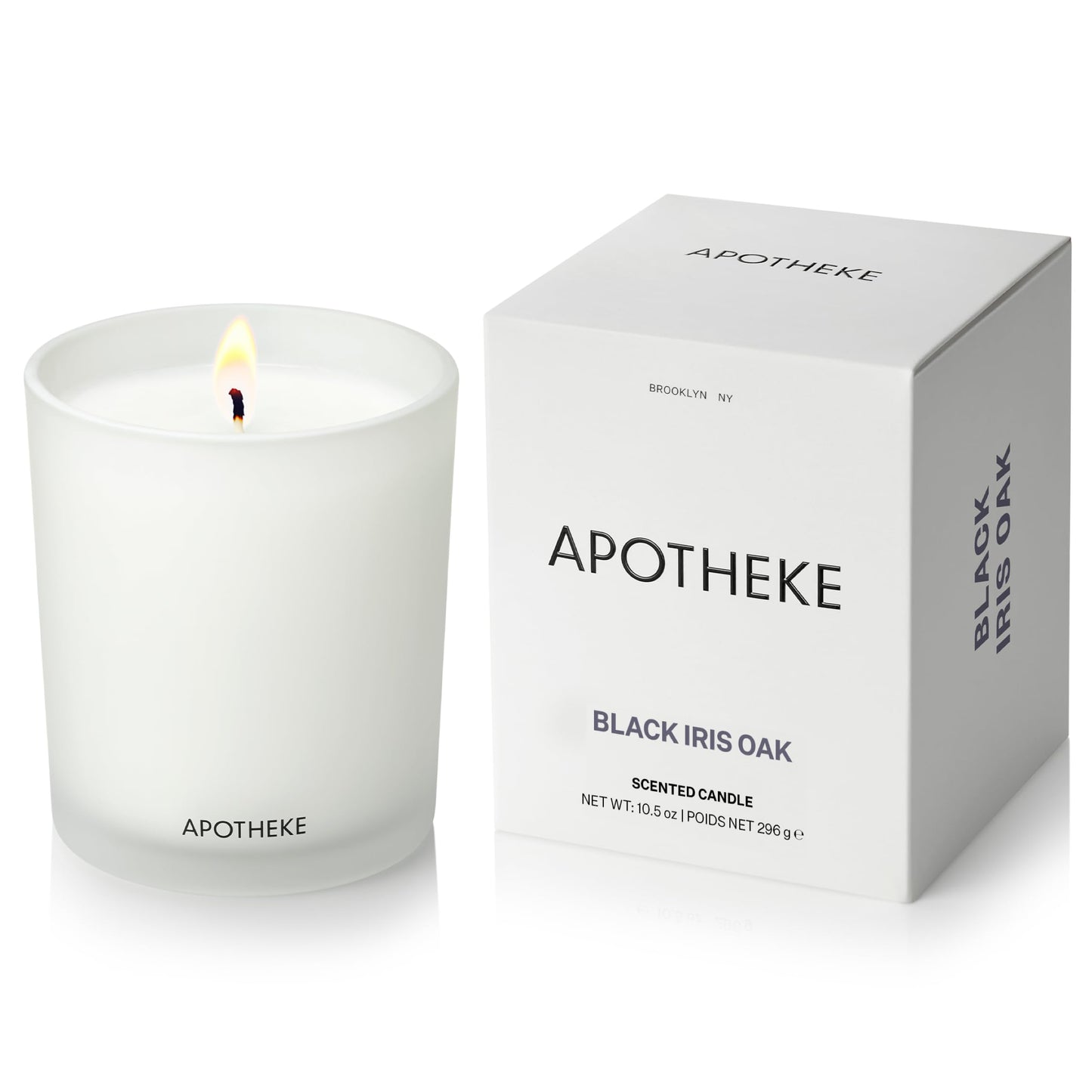 APOTHEKE Black Iris Oak Scented Candle – 10.5 oz Soy Wax, Non-Toxic, Large White Jar | Luxury Home Fragrance