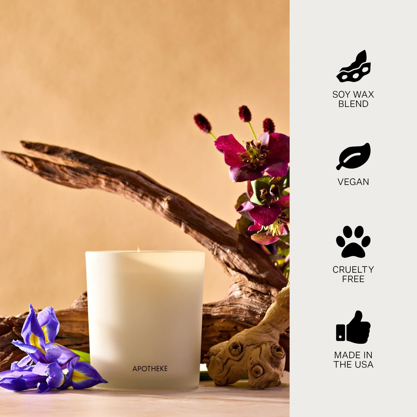 APOTHEKE Black Iris Oak Scented Candle – 10.5 oz Soy Wax, Non-Toxic, Large White Jar | Luxury Home Fragrance