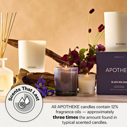 APOTHEKE 3-Wick Scented Candle – Black Iris Oak, 26 oz Soy Jar | Aromatherapy Gift
