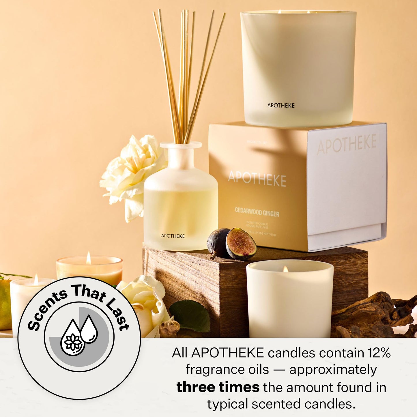 APOTHEKE Cedarwood Ginger 10.5 oz Soy Candle – Luxury Jar, Non-Toxic