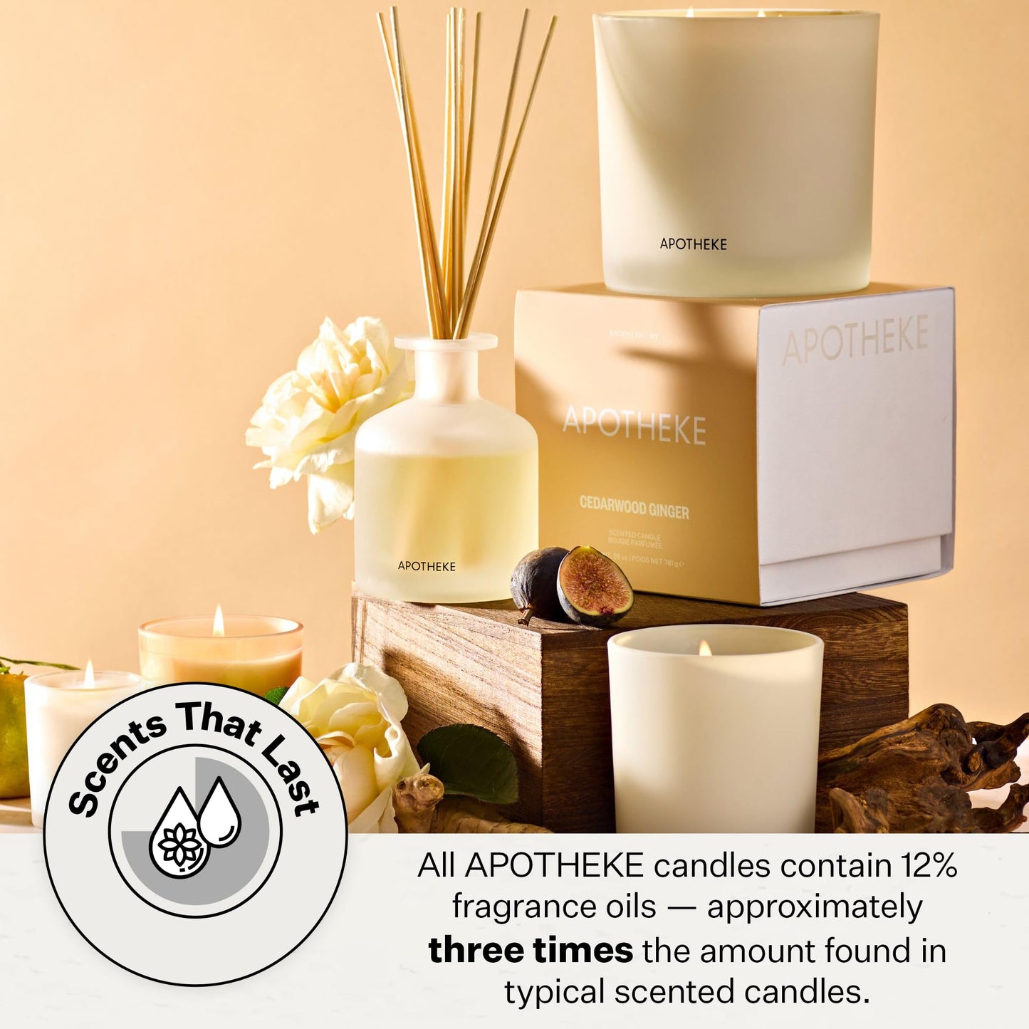 Apotheke 3-Wick Cedarwood Ginger Soy Jar Candle – 26 oz Gift for Women