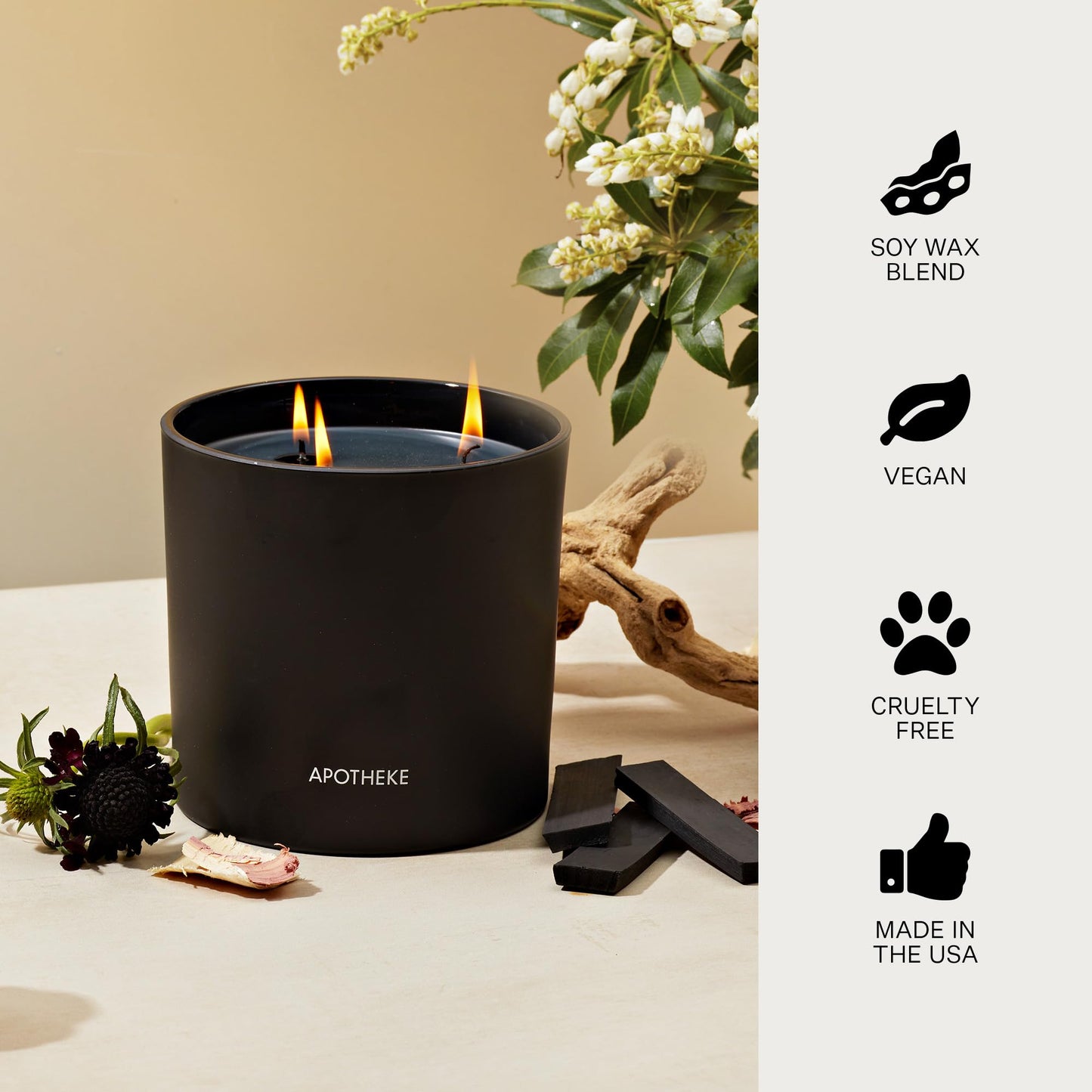 Apotheke Charcoal 3-Wick Candle – 26 oz Soy Jar with Cedarwood, Sandalwood, Oud & Amber