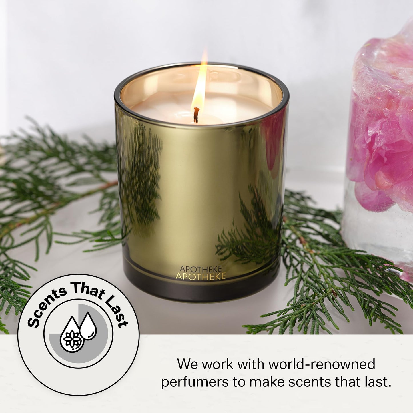 Apotheke Signature Scented Candle – Black Cypress, 10.5 oz | Soy Wax, Non-Toxic, Gold Jar
