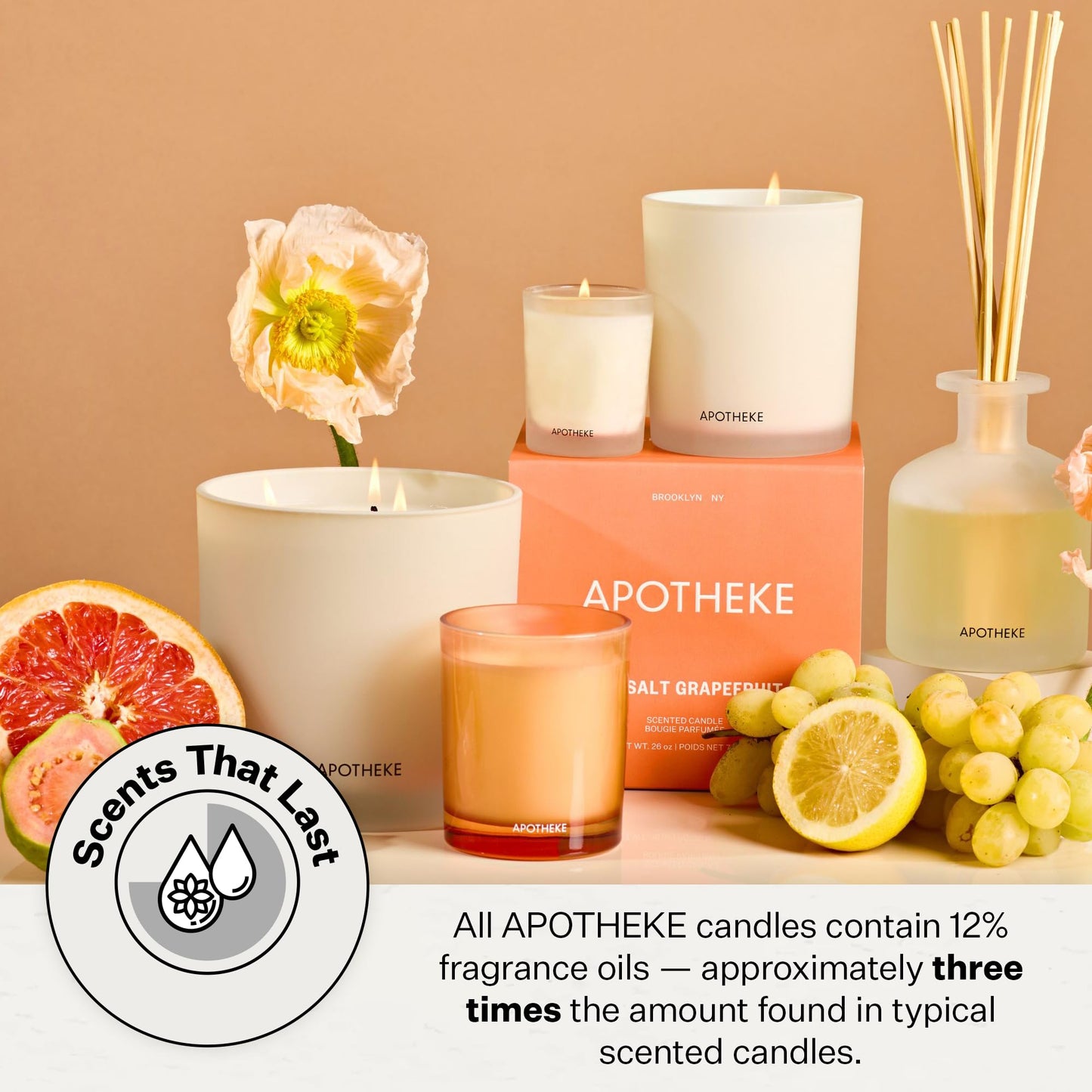 Apotheke Sea Salt Grapefruit Petite Aromatherapy Jar Candle | Luxury Soy Wax