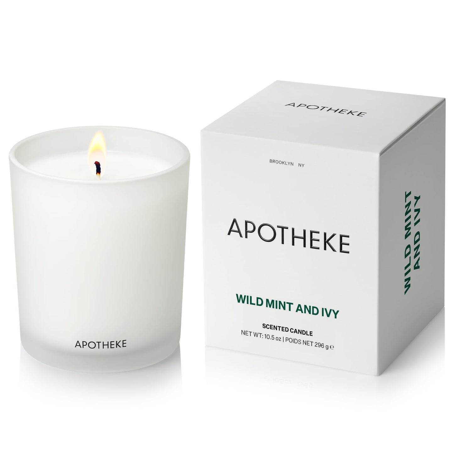 Apotheke Wild Mint & Ivy Scented Candle – 10.5 oz Soy Wax, Large White Jar