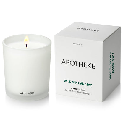 Apotheke Wild Mint & Ivy Scented Candle – 10.5 oz Soy Wax, Large White Jar