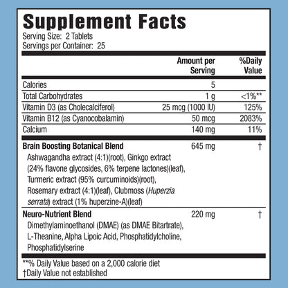 Applied Nutrition Healthy Brain All-Day Focus – 50 Tablets Pack of 2 | 3-in-1 Brain Booster with Turmeric