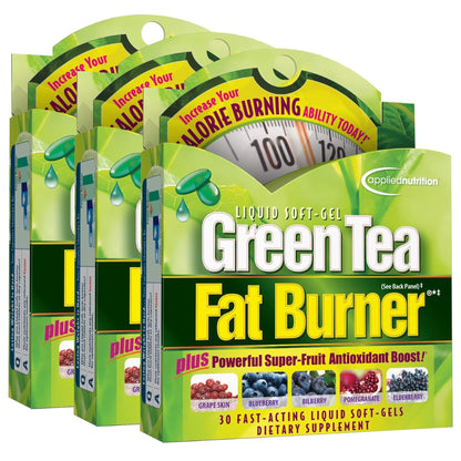 Applied Nutrition Green Tea Fat Burner – 3 Pack (30 Liquid Soft-Gels) – Increases Calorie Burning & Powerful Antioxidants – 45 Servings