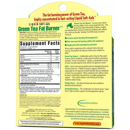 Applied Nutrition Green Tea Fat Burner – 3 Pack (30 Liquid Soft-Gels) – Increases Calorie Burning & Powerful Antioxidants – 45 Servings