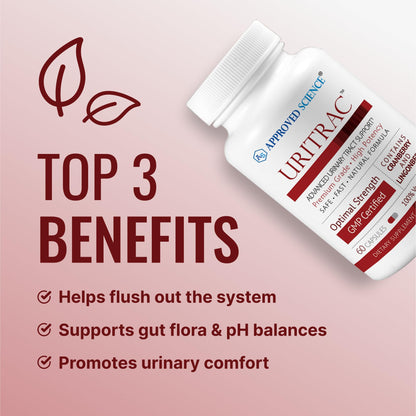 Approve Science Uritrac UTI Support – Cranberry, D-Mannose, Lingonberry – Vegan Friendly – 1 Bottle Supply