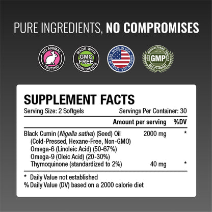 Approved Science Black Seed Oil – 2% Thymoquinone, Cold-Pressed Nigella Sativa, USA Made