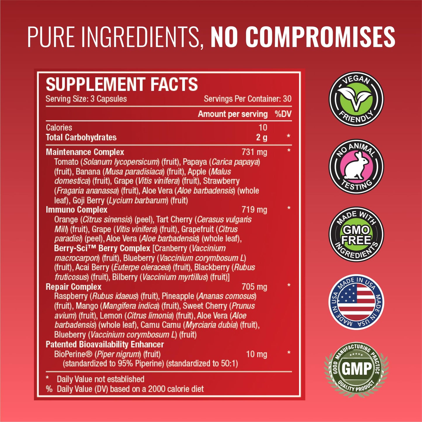 Approved Science Fruits & Veggies – 42-Item Whole Fruit & Veggie Supplement (270 Capsules) | 3-Month Supply
