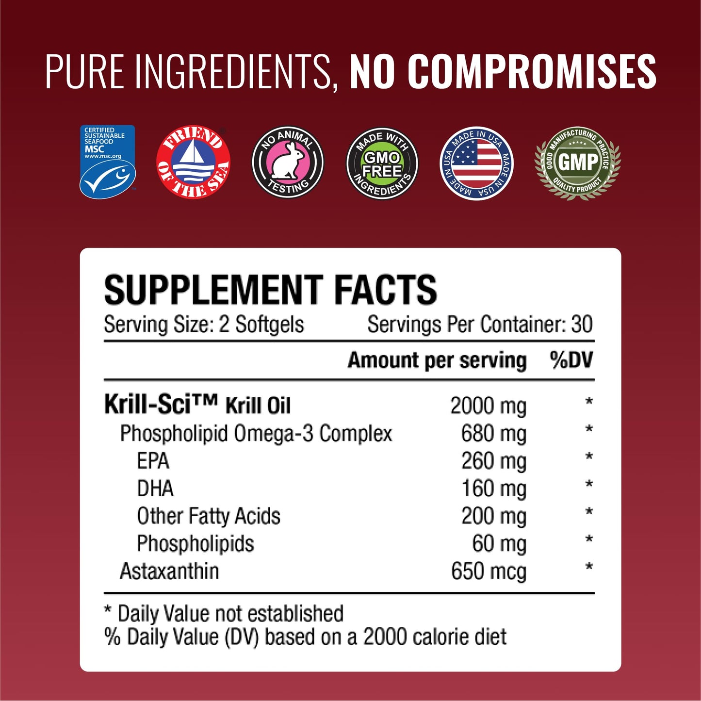 Approved Science Krill Oil 2000mg - 60 Softgels | EPA 260mg, DHA 160mg, Astaxanthin 650mcg