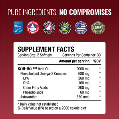 Approved Science Krill Oil 2000mg - 60 Softgels | EPA 260mg, DHA 160mg, Astaxanthin 650mcg