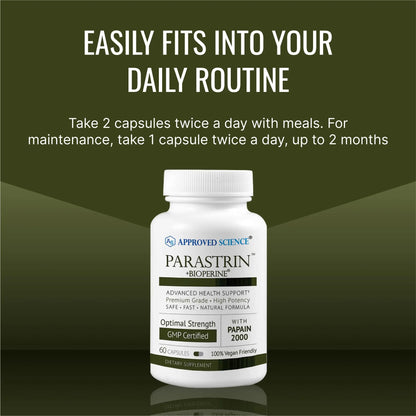 Approved Science Parastrin – 60 Vegan Capsules with Black Walnut, Garlic, Papain 2000 & BioPerine BritishVita | Premium UK Vitamins & Wellness Supplements