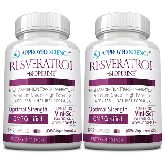 Approved Science Resveratrol - 1000 mg Trans-Resveratrol + Bioperine - 380 Vegan Capsules (2 Bottles) BritishVita | Premium UK Vitamins & Wellness Supplements