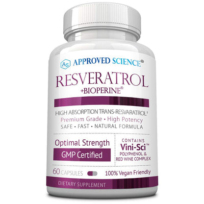 Approved Science® Resveratrol 1000 mg Trans-Resveratrol | 60 Vegan Capsules | Bioperine® | 98% Purity