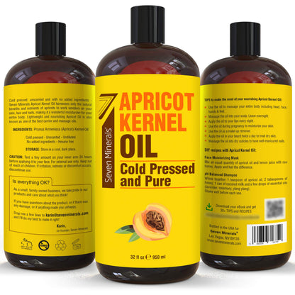 Seven Minerals Apricot Kernel Oil 32oz – Cold-Pressed, Non-GMO, Hexane-Free