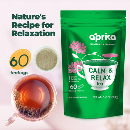 AprikaLife Calm & Relax Herbal Tea – Chamomile, Peppermint & Lavender (60 Tea Bags)