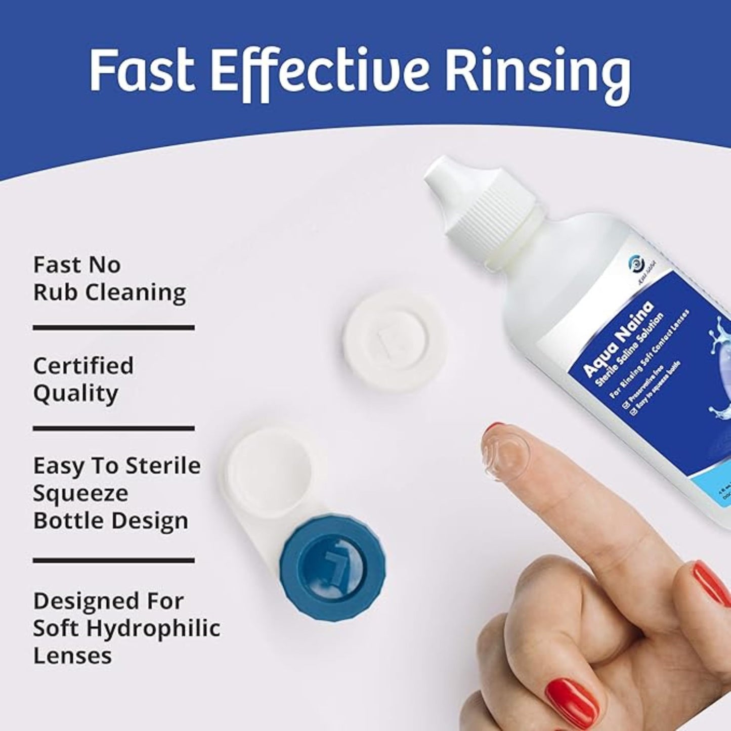 Aqua Naina Plus Sterile Saline – Preservative-Free Rinse for Soft, RGP & Scleral Lenses | Travel Pack 12 x 1 fl oz