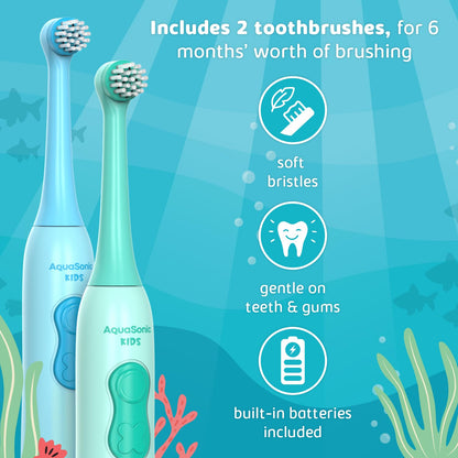 Aquasonic Kids Electric Toothbrush Set – Ages 3+ | Soft Bristles, Oscillating Brush Head, Built-in Battery | Aquarium Adventures
