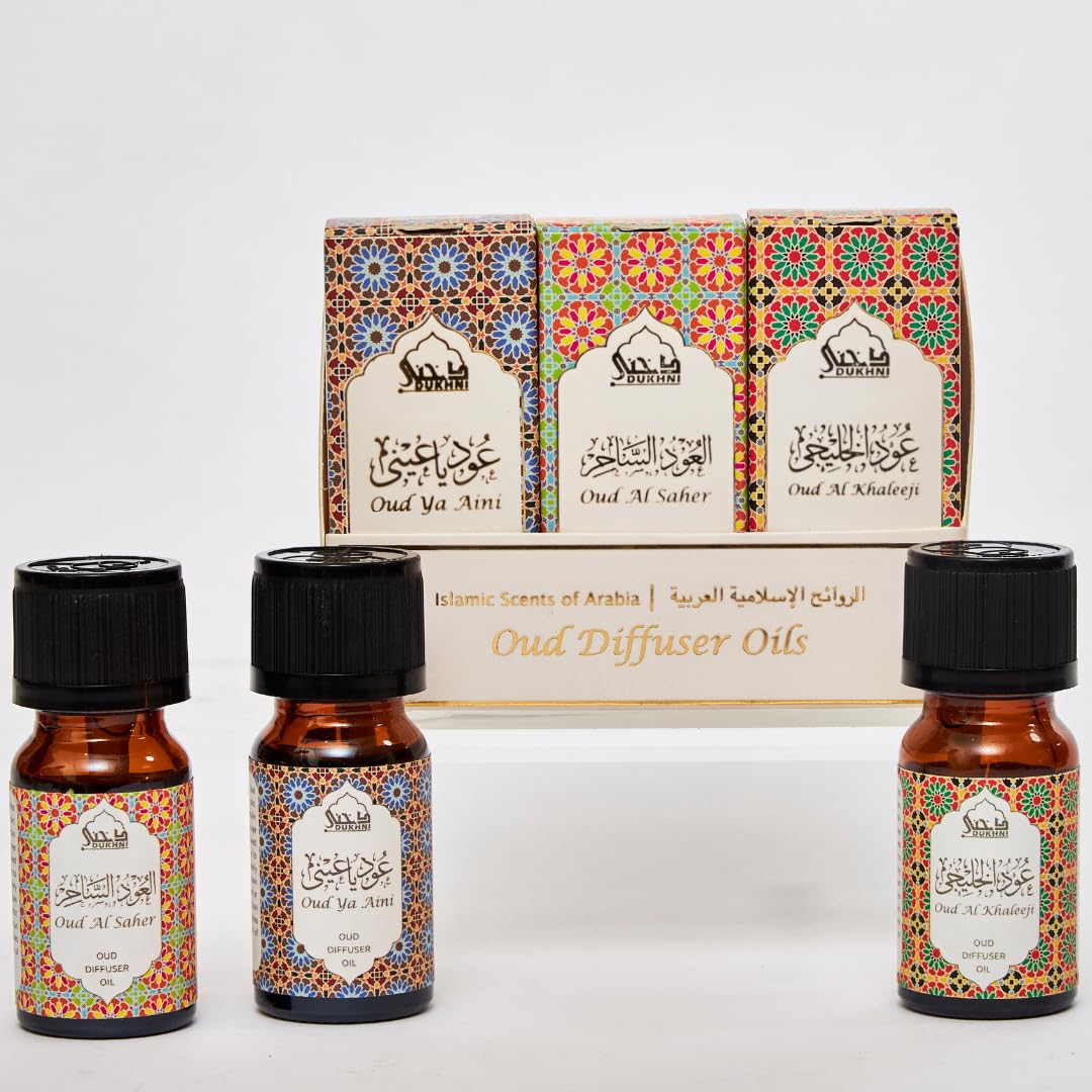 Arabic Oud Diffuser Oil Set by Dukhni – 3 x 10ml Oudh Oils Gift Set